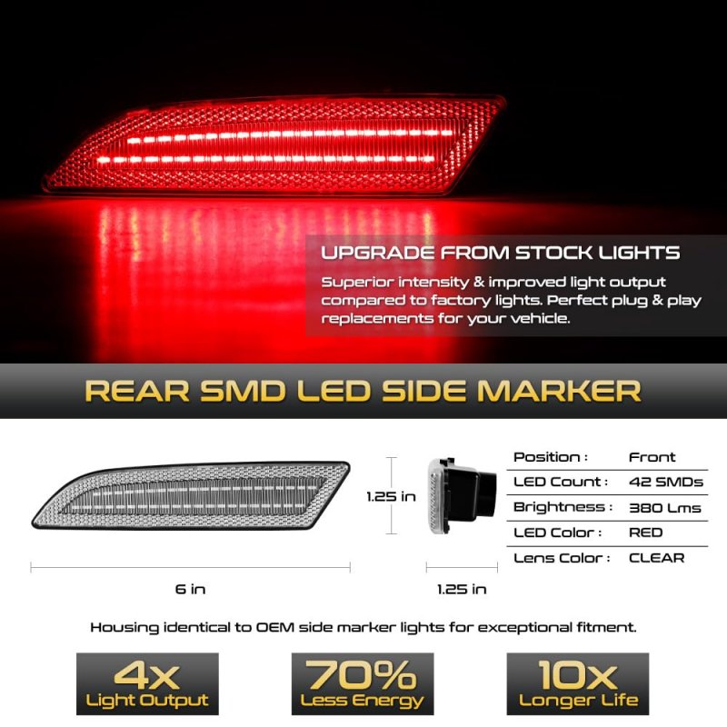 Full Led Strip Rear Side Marker Lights Fender Parking Lamps For 2004-2008 Chrysler Crossfire Chrome Housing Clear Lens Left