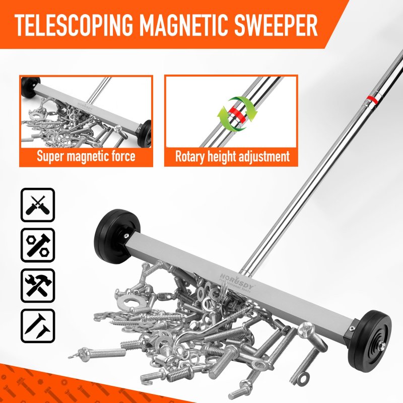 17 In Rolling Magnetic Sweeper With Wheels Adjustable Handle And 8 Pound Capacity Heavy Duty Magnet To Pick Up Nails Screws