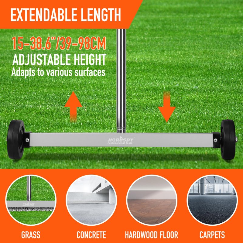 17 In Rolling Magnetic Sweeper With Wheels Adjustable Handle And 8 Pound Capacity Heavy Duty Magnet To Pick Up Nails Screws