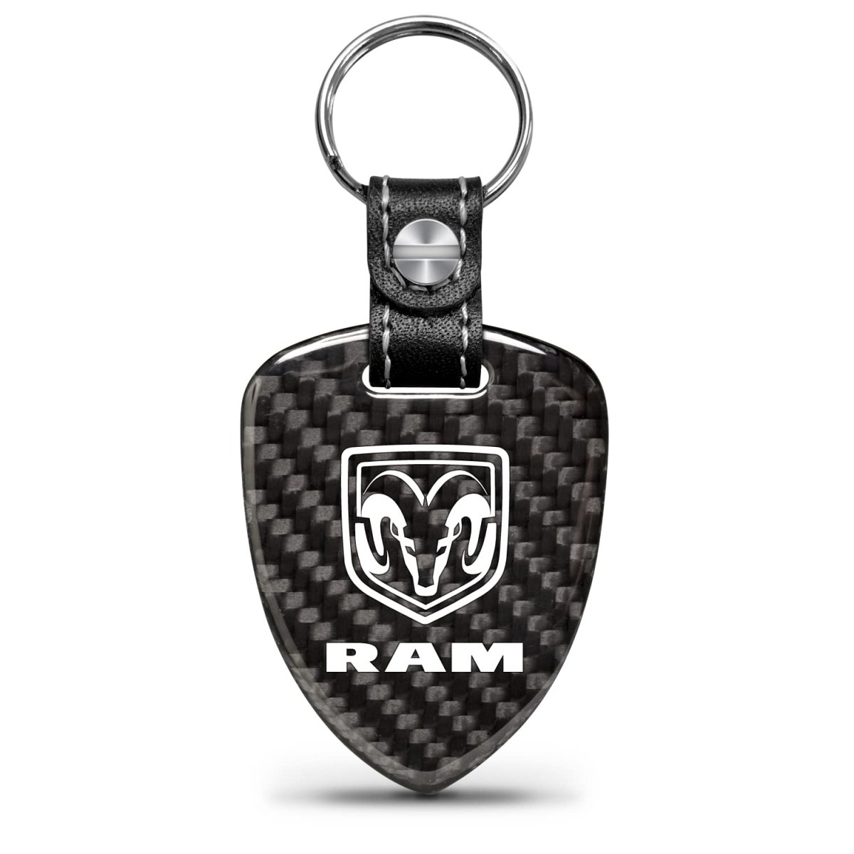 Ram Logo Real Black Carbon Fiber Large Shield-style Key Chain