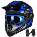 Youth Kids Dirt Bike Helmet Dot Approved Full Face Atv Motocross Set With Goggles And Gloves Blue Silver M Ilm-b07 