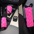 Eing Plush Handbrake Cover Gear Shift Seat Belt 3 Pcs Set Car Interior Set Accessories Decor Pink