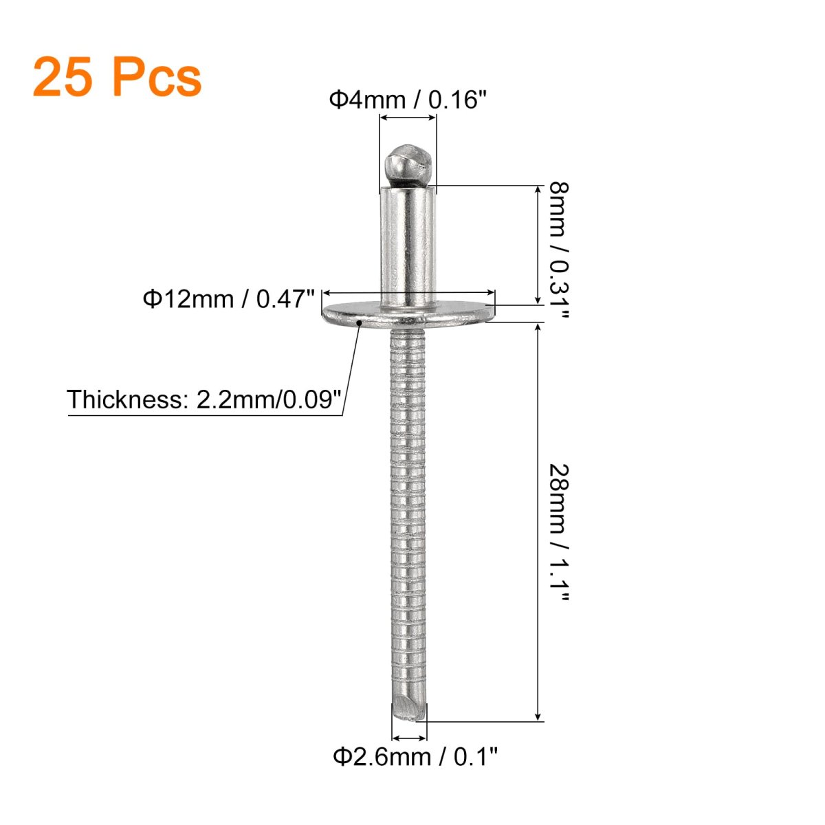 25pcs 5 32 X5 16 304 Stainless Steel Large Flange Round Head Rivets Cap Open End Blind For Construction Automotive