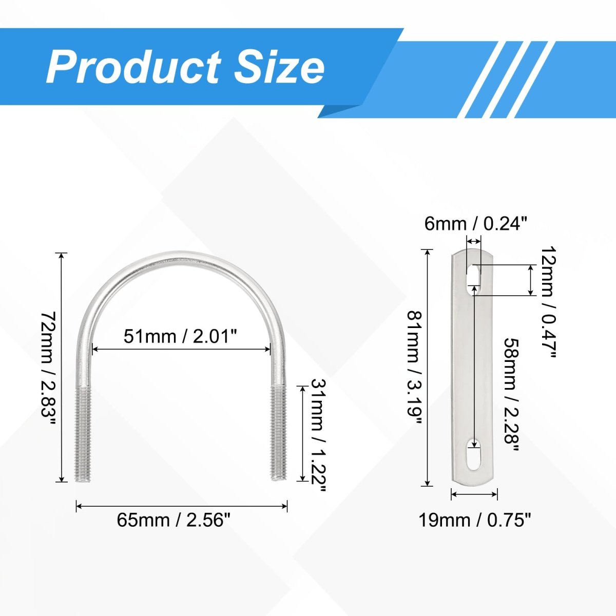 M6 U-bolts 8 Sets 51mm 2 01 Inner Width 72mm Length 304 Stainless Steel Round Bend U Clamp With Nuts And Plates For Ski Boat