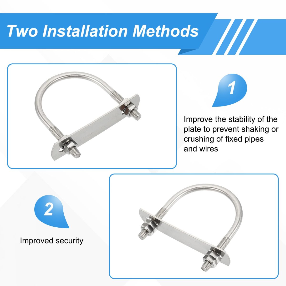 M6 U-bolts 8 Sets 51mm 2 01 Inner Width 72mm Length 304 Stainless Steel Round Bend U Clamp With Nuts And Plates For Ski Boat