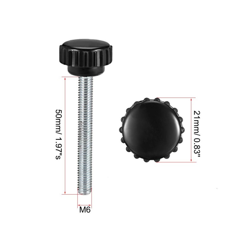 M6 X 50mm Metric Male Thread Knurled Clamping Knobs Grip Thumb Screw On Type Hand Handle Bolt With Plastic Black 10 Pcs