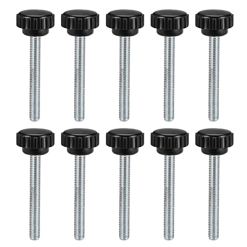 M6 X 50mm Metric Male Thread Knurled Clamping Knobs Grip Thumb Screw On Type Hand Handle Bolt With Plastic Black 10 Pcs