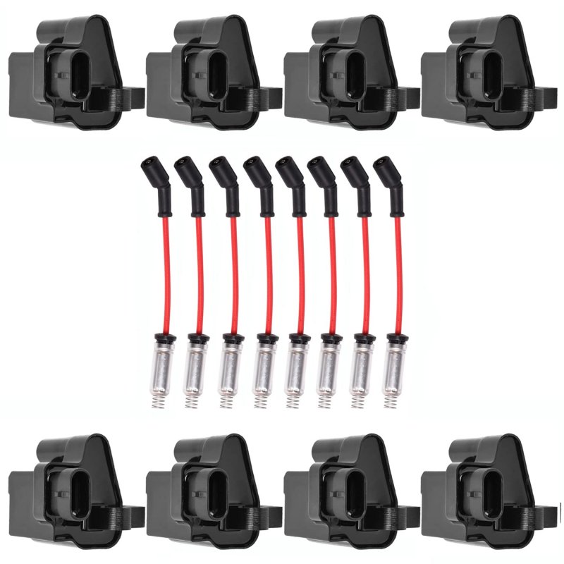 Ena Set Of 8 Square Ignition Coil And 7mm Red Wire For Cadillac Chevrolet Gmc Hummer Isuzu Workhorse C5500 Escalade Kodiak