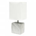 Simple Designs Lt2071-wow White Gray Petite Marbled Ceramic Bedside Mini Table Lamp With Fabric Shade 