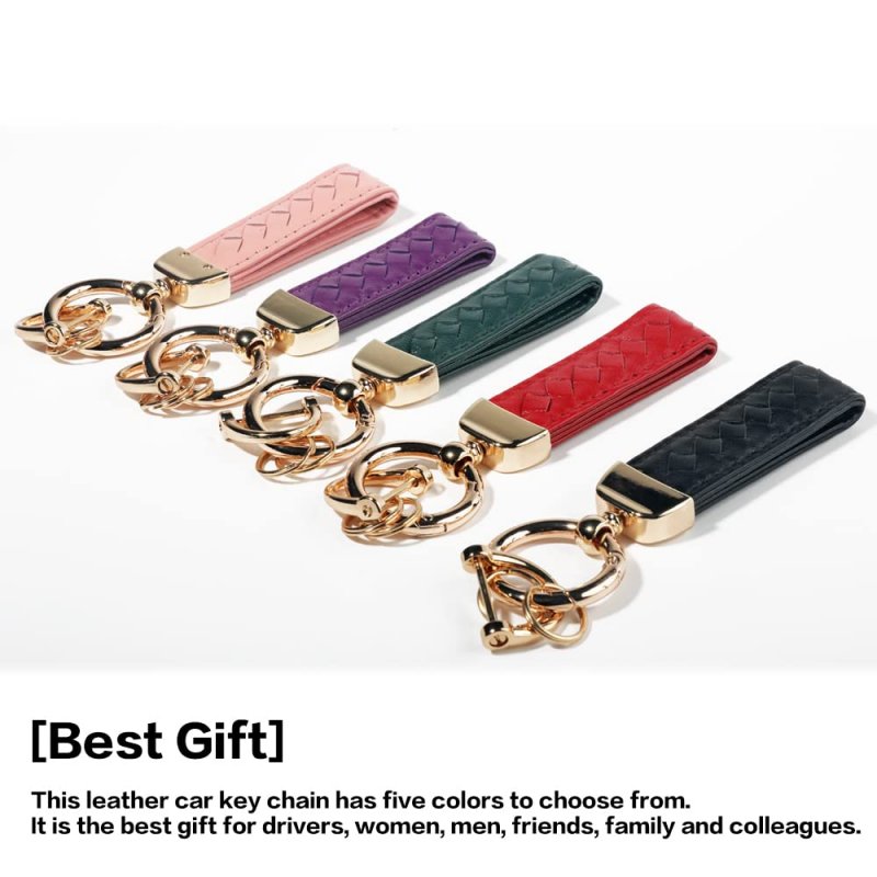 Aociska Leather Car Keychain Key Fob Holder 360 Degree Rotatable Sheepskin With Anti-lost D-ring 2 Keyrings1 Screwdriver Green