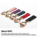 Aociska Leather Car Keychain Key Fob Holder 360 Degree Rotatable Sheepskin With Anti-lost D-ring 2 Keyrings1 Screwdriver Green