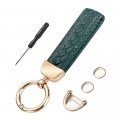 Aociska Leather Car Keychain Key Fob Holder 360 Degree Rotatable Sheepskin With Anti-lost D-ring 2 Keyrings1 Screwdriver Green 