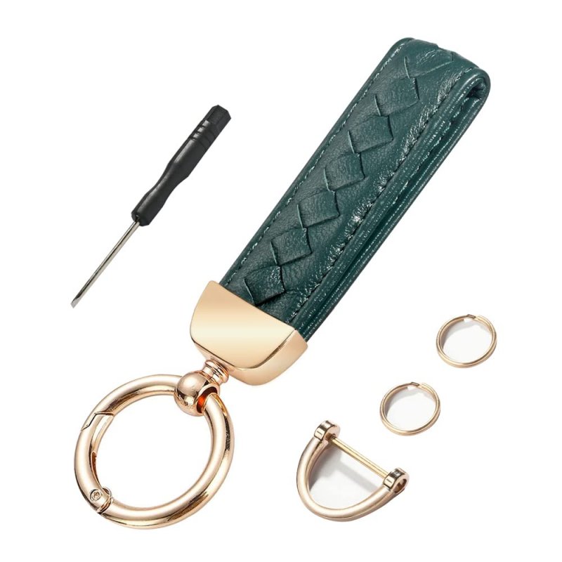 Aociska Leather Car Keychain Key Fob Holder 360 Degree Rotatable Sheepskin With Anti-lost D-ring 2 Keyrings1 Screwdriver Green