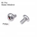 Uxcell M4x6mm Machine Screws Pan Phillips Cross Head Screw 304 Stainless Steel Fasteners Bolts 60pcs