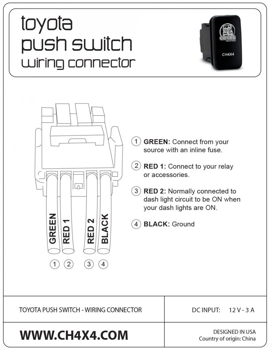 Ch4x4 Push Switch For Toyota Tacoma Fj Cruiser Land Fortuner Hilux 4runner Prado 12v 3amp Daytime Running Lights Symbol While