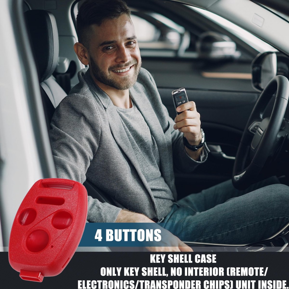 4 Buttons Keyless Entry Remote Key Fob Shell Case Kit For Honda Cr-v Pilot Civic Accord With Mini Screwdriver Red