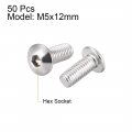 Uxcell M5x12mm Machine Screws Hex Socket Round Head Screw 304 Stainless Steel Fasteners Bolts 50pcs