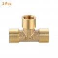 Uxcell Brass Tee Pipe Fitting 1 4 X Npt 3 Way T-connector For Gas Transport Connect Pipelines 2pcs