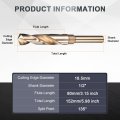 18 5mm Reduced Shank Drill Bit 1 2 In Round M2 High Speed Steel Gold Finish 135 Degrees Split Point For Hard Metal And