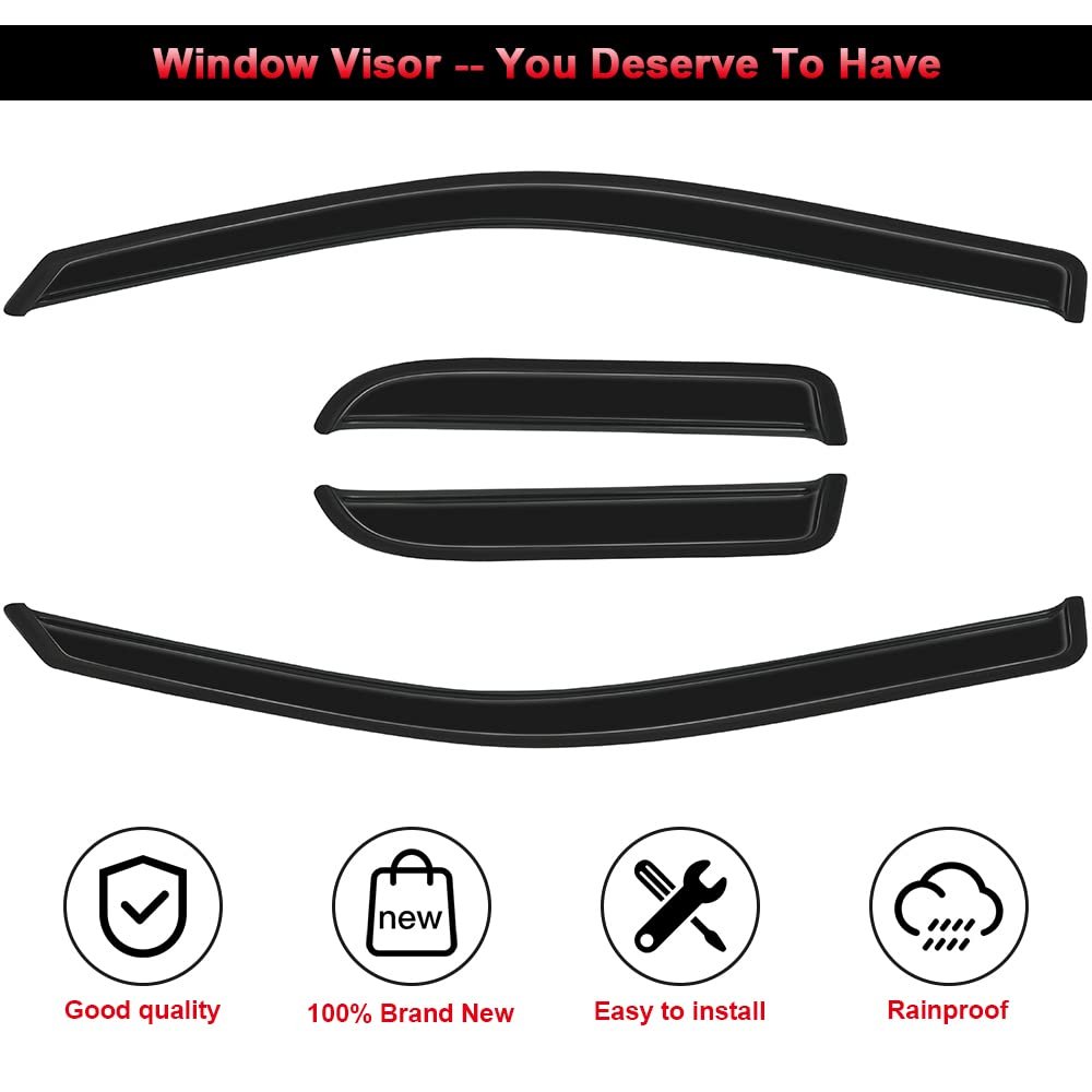 4pcs Side Window Deflectors Ford F-150 2009 To 2014 Outside Mount Rain Guards With Smoked Tint Tape On Shades For Fresh Air And