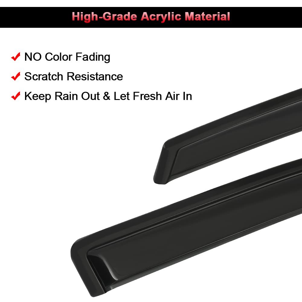 4pcs Side Window Deflectors Ford F-150 2009 To 2014 Outside Mount Rain Guards With Smoked Tint Tape On Shades For Fresh Air And
