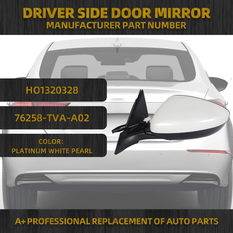 Left Driver Side Mirror For Honda Accord Lx Sport 1 5t 2018 2025 Platinum White Pearl Power Non Heated Replaces Ho1320328 76258