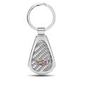 Cadillac Crest Logo Silver Genuine Carbon Fiber Chrome Metal Teardrop Key Chain Officially Licensed Bottle Opener 2 13 In X 1 