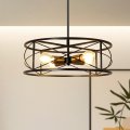 Dllt Black Round Pendant Lighting 18 Industrial Metal Drum Cage Chandelier Farmhouse Hanging Light Fixture For Dining Room 