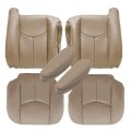 Tan Front Driver Passenger Bottom Top Lean Back Foam Cushion Armest Leather Seat Covers For Chevy Silverado Gmc Sierra 1500