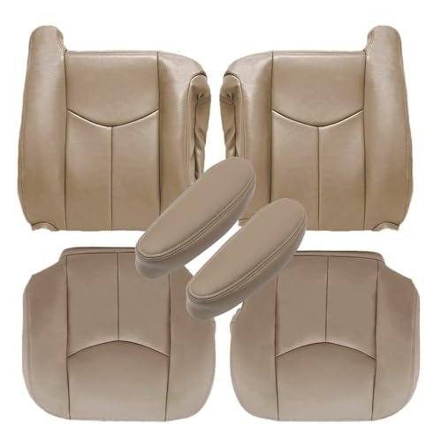 Tan Front Driver Passenger Bottom Top Lean Back Foam Cushion Armest Leather Seat Covers For Chevy Silverado Gmc Sierra 1500