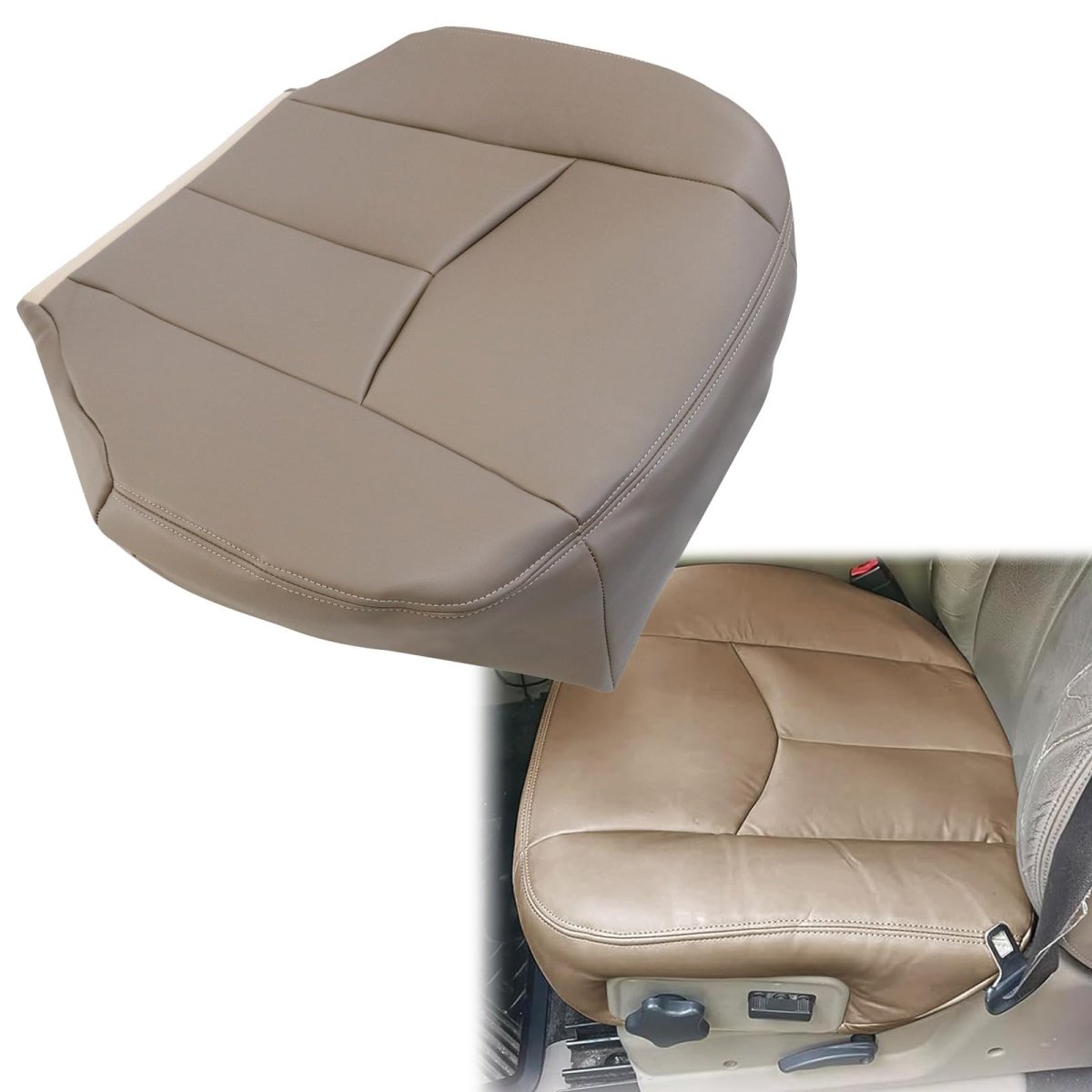 Tan Front Driver Passenger Bottom Top Lean Back Foam Cushion Armest Leather Seat Covers For Chevy Silverado Gmc Sierra 1500