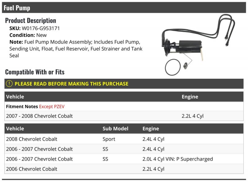 Fuel Pump Module Assembly For 2006-2008 Chevy Cobalt
