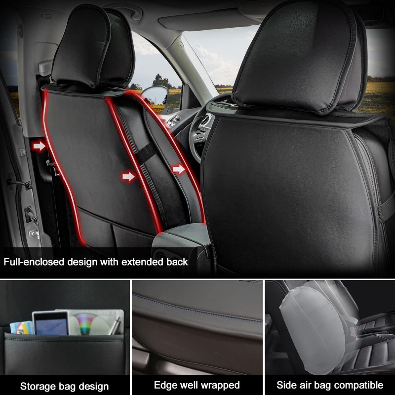 Waterproof Pu Leather Car Seat Covers Full Set For Most Cars Suv And Pickup Trucks Airbag Compatible Black Automotive Cushion