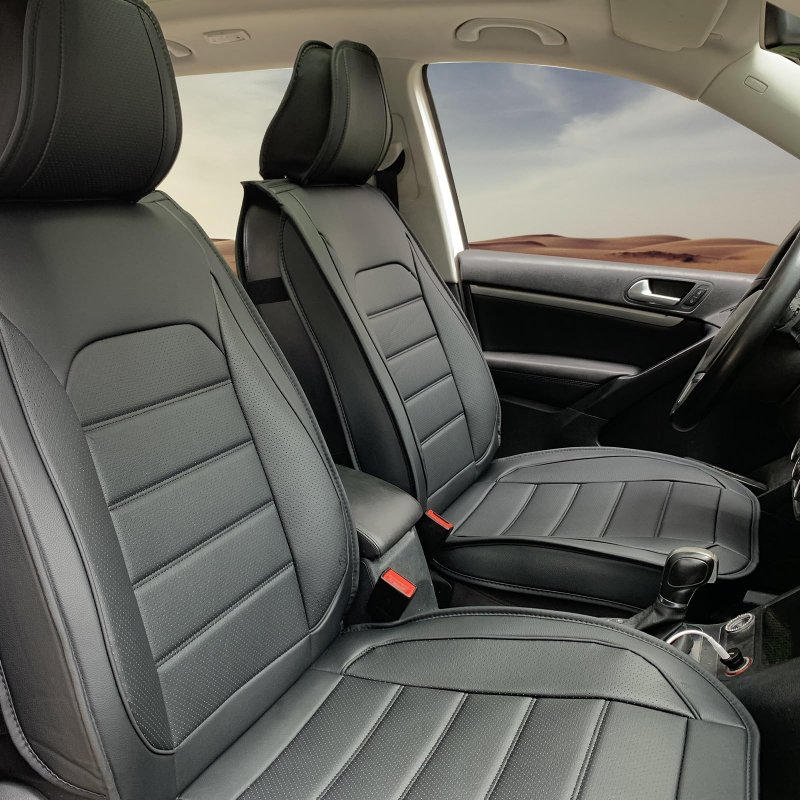 Waterproof Pu Leather Car Seat Covers Full Set For Most Cars Suv And Pickup Trucks Airbag Compatible Black Automotive Cushion