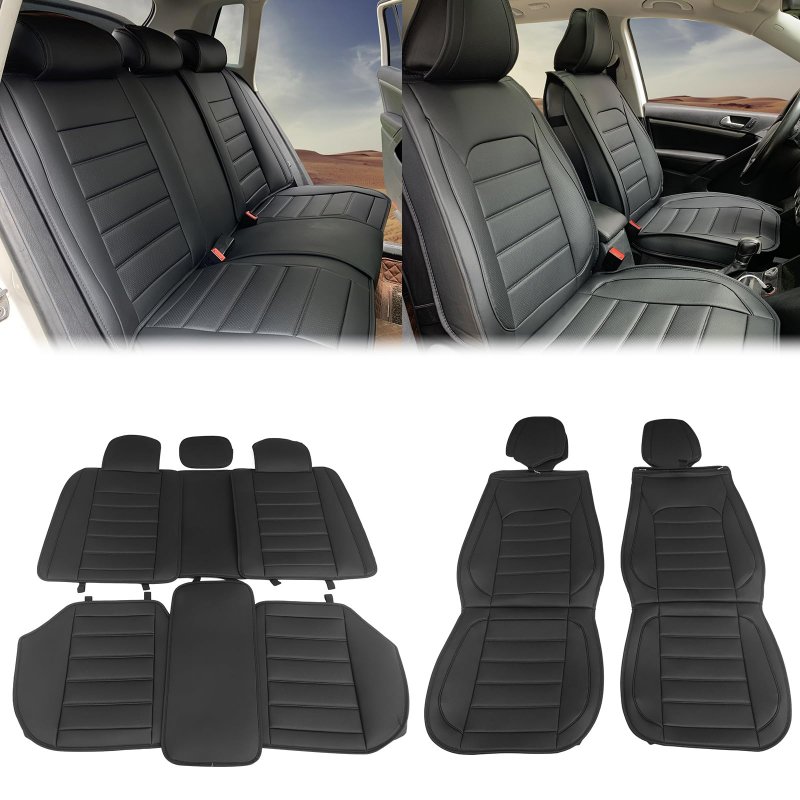 Waterproof Pu Leather Car Seat Covers Full Set For Most Cars Suv And Pickup Trucks Airbag Compatible Black Automotive Cushion
