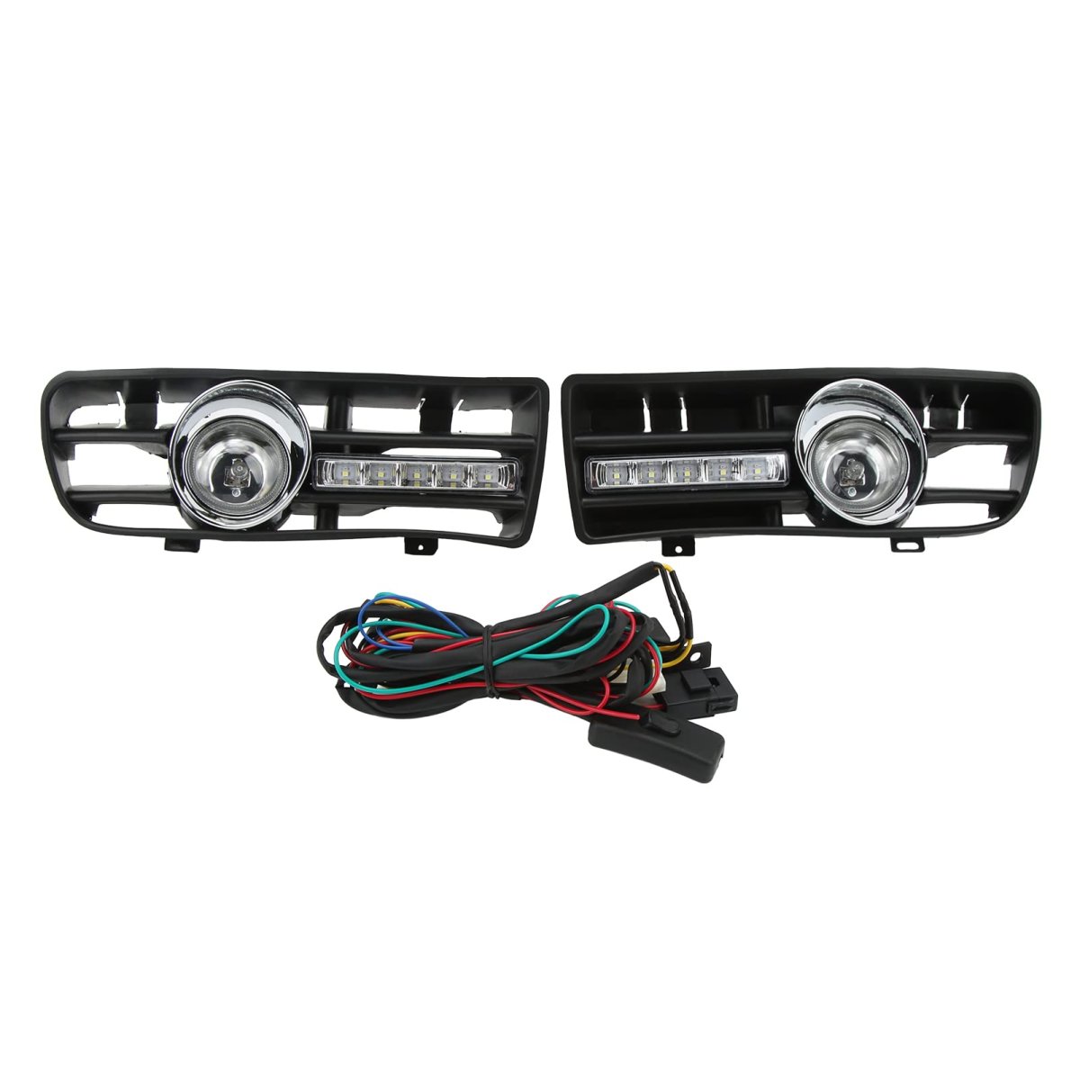 2pcs Led Drl Fog Light Grilles For 1997-2006 Tdi Mk4 H3 Bulb Replacement Daytime Running Kit