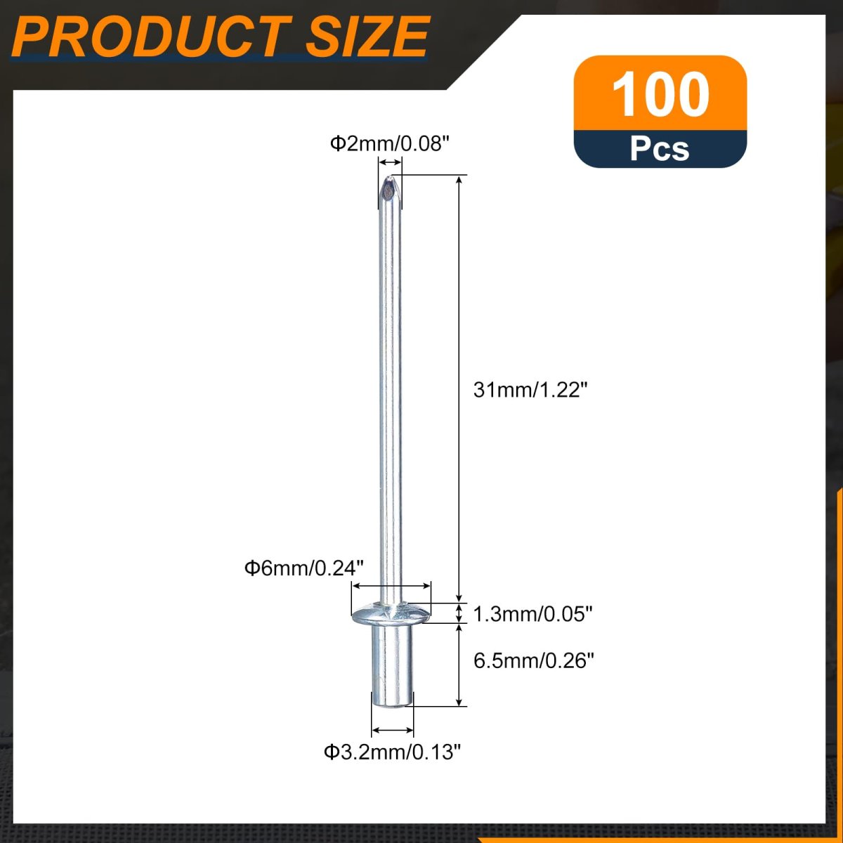 100 Pcs 8 In X 1 4 Round Head Closed End Blind Rivets Zinc Plated Carbon Steel Grip And Mandrel Cap Fasteners Silver