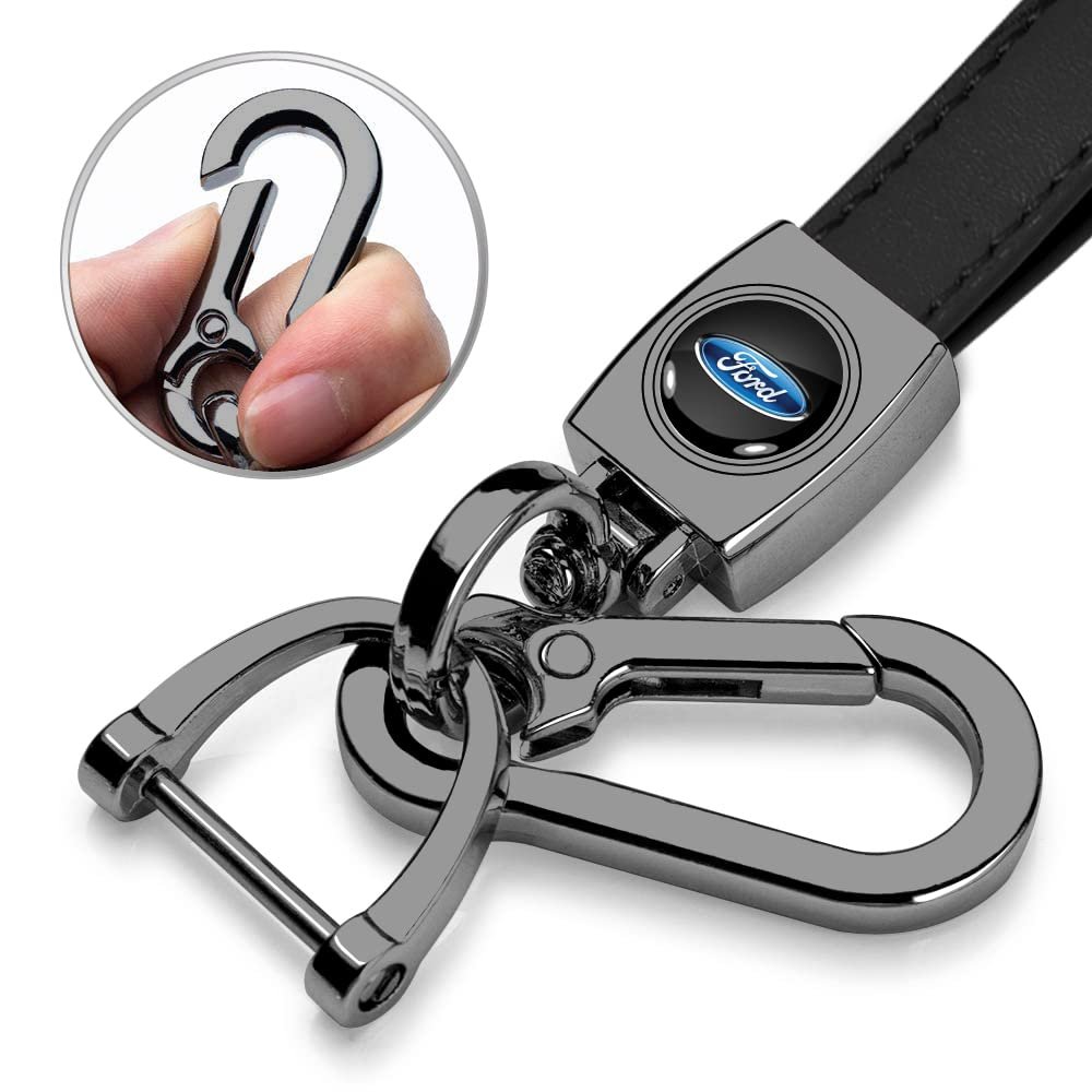 Ford Logo Black Leather Loop Strap Key Chain With Dark Gunmetal Hook Official Licensed 5 25 In X 0 75 Modern Style