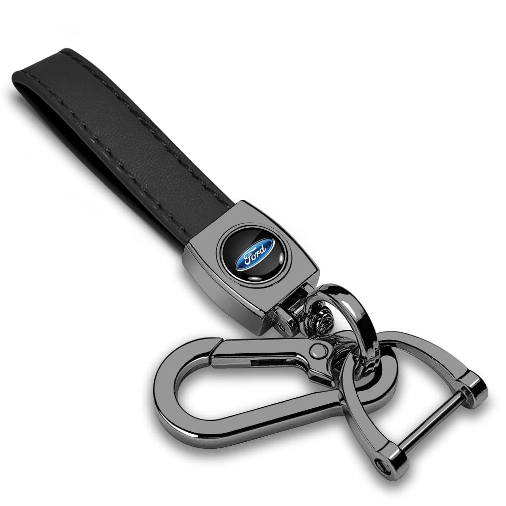 Ford Logo Black Leather Loop Strap Key Chain With Dark Gunmetal Hook Official Licensed 5 25 In X 0 75 Modern Style