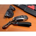 Ford Logo In Black On Leather Loop-strap Dark Gunmetal Hook Key Chain 