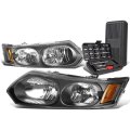 Auto Dynasty Black Housing Amber Corner Headlight Lamps Tool Kit For Saturn 4-door Sedan Ion 03-07 