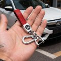 Honda Cr-v In Black Genuine Red Leather Loop-strap Chrome Hook Key Chain Official Licensed 