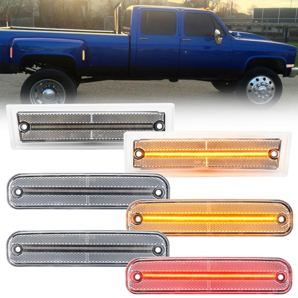 Nslumo Led Side Marker Lights For 1981-1991 Chevy C K C30 K30 Gmc C3500 K3500 Dually Trucks Amber Front Rear Red Clearance