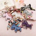 Easya Creative Crystal Luxury Leather Pony Horse Key Charm Chain Cloth Bowpink