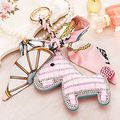 Easya Creative Crystal Luxury Leather Pony Horse Key Charm Chain Cloth Bowpink