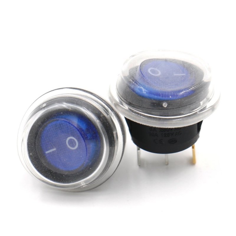 Baomain Rocker Switch Spst On Off 3 Pins Blue Light Round Ac 250v 6a 125v 10a W Cap Pair