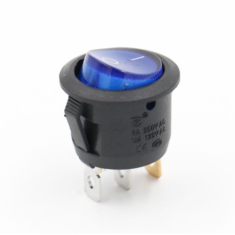 Baomain Rocker Switch Spst On Off 3 Pins Blue Light Round Ac 250v 6a 125v 10a W Cap Pair