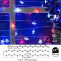 Patriotic Red White Blue Star String Lights 50 Led Battery Operated 30ft Waterproof 8 Modes For 4th Of July Independence Day