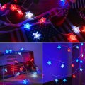 Patriotic Red White Blue Star String Lights 50 Led Battery Operated 30ft Waterproof 8 Modes For 4th Of July Independence Day 