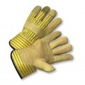 West Chester 5050 Standard Grain Cowhide Gloves Large Tan Leather With Patch Palm Winged Thumb Rubberized Cuff 